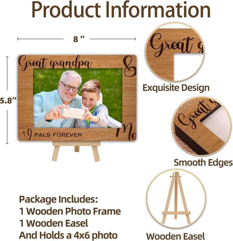 OXRUN Grandpa & Me Picture Frame, Grandfather Gifts Wooden Photo Frame with Easel, Display Photo Insert, 4x6 Picture Frame for Tabletop Display - A08 - Image 2